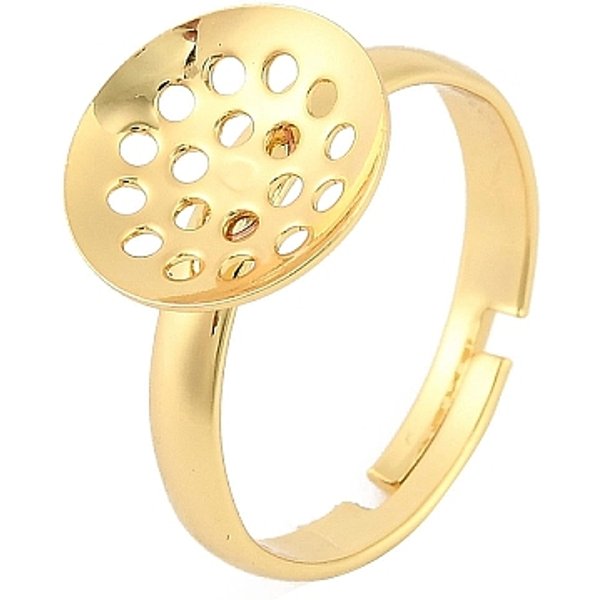 Bases De Bague De Tamis RéGlable En Laiton, Plaqué Longue DuréE, CréMaillèRe Plaquage, Sans Plomb Et Sans Cadmium, VéRitable 18K Plaqué Or, Plateau: 12 Mm, 3Mm, Nous Taille 7 1/2 (17.7Mm)-image