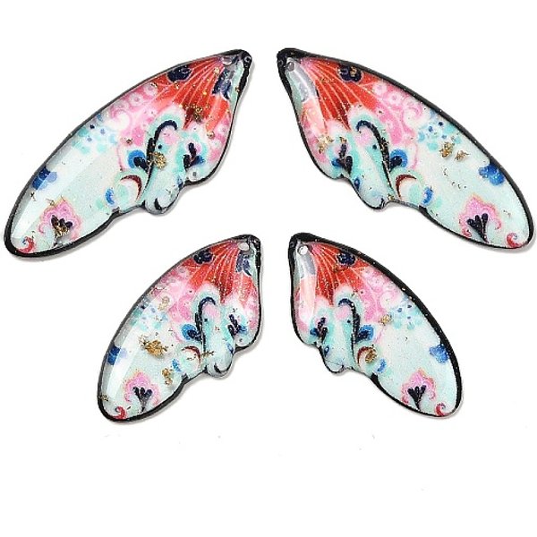 4Pcs 4 Arten Transparente Epoxidharz-AnhäNger, FlüGel, Mit Pailletten Und Goldfolie, Rot, 29-39X14 - X 2.5 Mm, Bohrung: 1 Mm-image