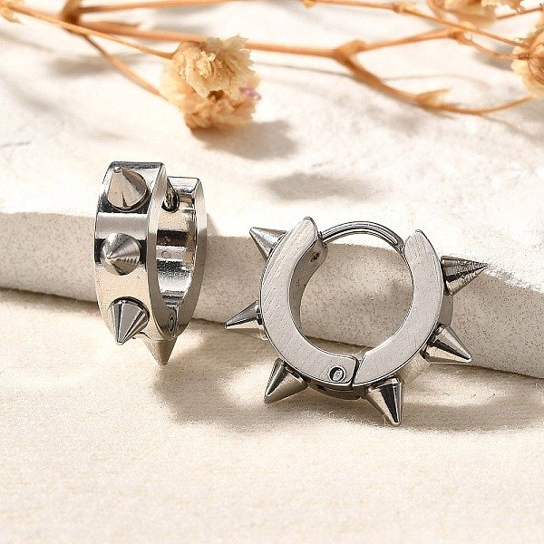 Tarnish Resistant 201 Stainless Steel Spike Hoop Earrings With 304 Stainless Steel Pins, Stainless Steel Color, 18X4Mm-image