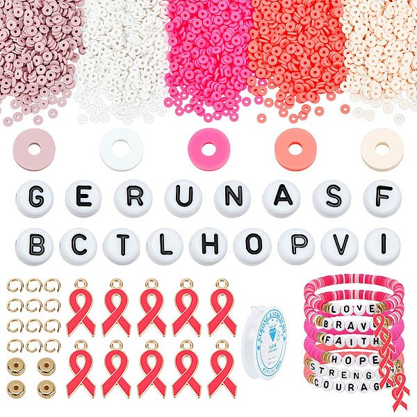 Diy-Sets Zur Herstellung Von ArmbäNdern Mit Acrylperlen Und BewusstseinsbandanhäNgern, Mischfarbe, 7X4 Mm-image