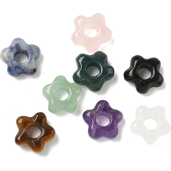 Natural Mixed Gemstone European Beads, Flower Large Hole Beads, 14-15X14-15X5.5-6Mm, Hole: 5Mm-image