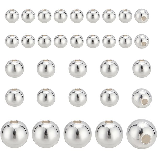 36 StüCk 3 Stil 925 Sterling Silber Abstandsperlen, Runde, Silber, 3-6 Mm, Bohrung: 0.9-1.6 Mm-image