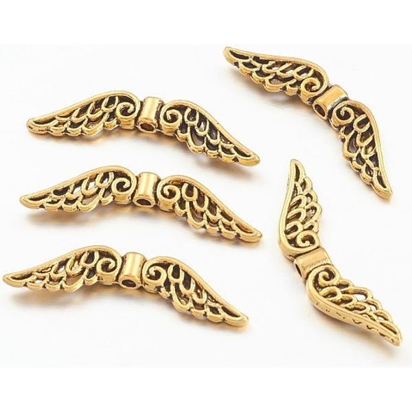 Perline In Lega Stile Tibetano, Ala, Oro Antico, 7.5X30X3Mm, Foro: 1 Mm-image
