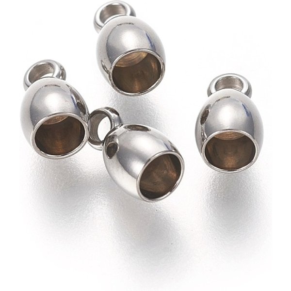 Estremità del cavo in acciaio inossidabile 201 anti-appannamento, testate di chiusura, barile, colore acciaio inossidabile, 8x4.5mm, Foro: 1.6 mm, diametro interno: 3mm