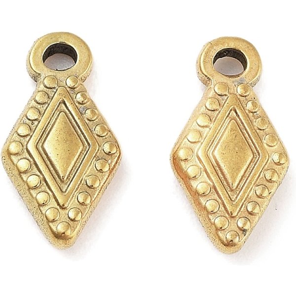 Ciondoli In Acciaio Inossidabile 304, Fascino Rombo, Oro, 12.5X6.5X2.5Mm, Foro: 1.4 Mm-image