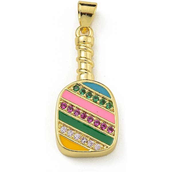 Rack Plating Brass Micro Pave Cubic Zirconia Pendants, With Enamel, Long-Lasting Plated, Lead Free & Cadmium Free, Pickleball Charms, Real 18K Gold Plated, 25X11.5X3.5Mm, Hole: 4X3.5Mm-image