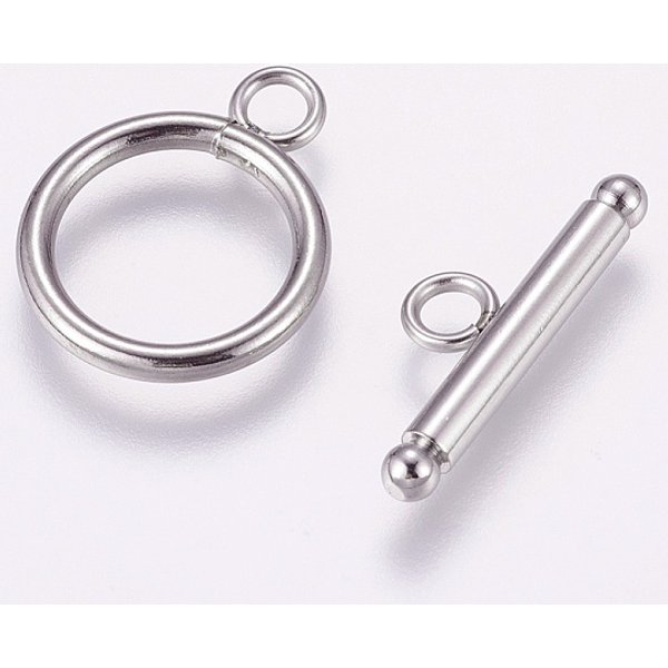 Tarnish Resistant 304 Stainless Steel Toggle Clasps, Ring, Stainless Steel Color, Ring: 21X16Mm, Hole: 3Mm, Bar: 22X3Mm-image