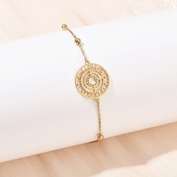 304 Stainless Steel Link Bracelets For Women, Flat Round, Ion Plating(Ip), Real 18K Gold Plated, 6-7/8 Inch(17.4Cm)-image