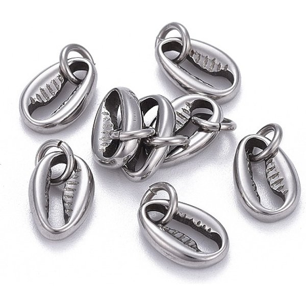 Breloques En Acier Inoxydable 304 Anti-Ternissement, Avec Anneau De Jonction, Shell Cauris, Couleur Inoxydable, 11.5X7.7X3Mm, Trou: 3.5Mm-image