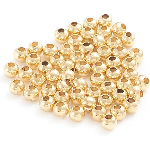 Perlas De Acero Inoxidable 304, Hueco Redondo, Real 18K Chapado En Oro, 2X2Mm, Agujero: 0.8 Mm, Aproximamente 500 Unidades / Bolsa-image