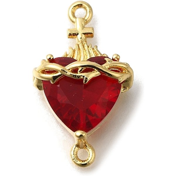 Dijes De Conector Del Sagrado CorazóN De JesúS Con Circonita CúBica Y Ladrillo Refractario De LatóN, Sin Plomo Y Cadmio, Real 16K Chapado En Oro, 22X12.5X8Mm, Agujero: 1.4 Mm-image
