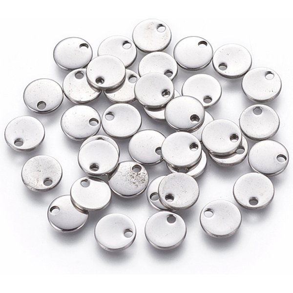 Tarnish Resistant 304 Stainless Steel Charms, Stamping Blank Tag, Flat Round, Stainless Steel Color, 7X1Mm, Hole: 1.4Mm-image