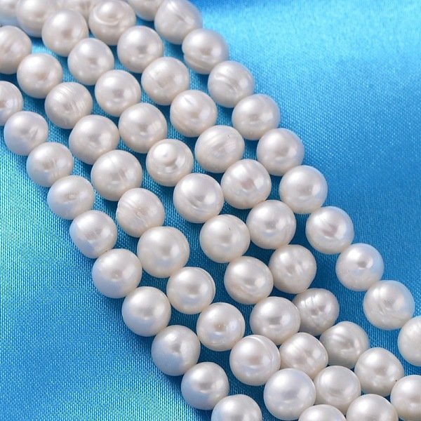 Natural Cultured Freshwater Pearl Beads Strands, Potato, Creamy White, 7-8Mm, Hole: 0.8Mm, About 46-47Pcs/Strand, 13.77 Inch-14.17 Inch-image
