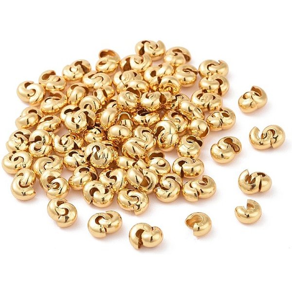 Cache-Perles à éCraser En Acier Inoxydable 304, Or, 5X4.5X3Mm, Trou: 2Mm-image