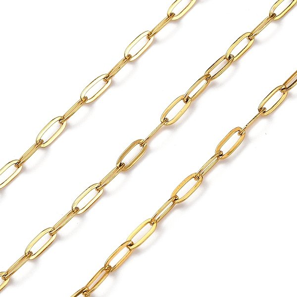 304 Stainless Steel Cable Chains, Ion Plating(Ip), Soldered, With Spool, Real 18K Gold Plated, 6.5X2.5X0.5Mm-image