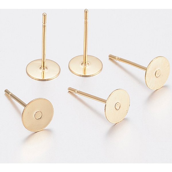 Accesorios Para Pendientes De Acero Inoxidable 304, Plano Y Redondo, Real 24K Chapado En Oro, 3X0.3Mm, Pin: 0.7 Mm-image