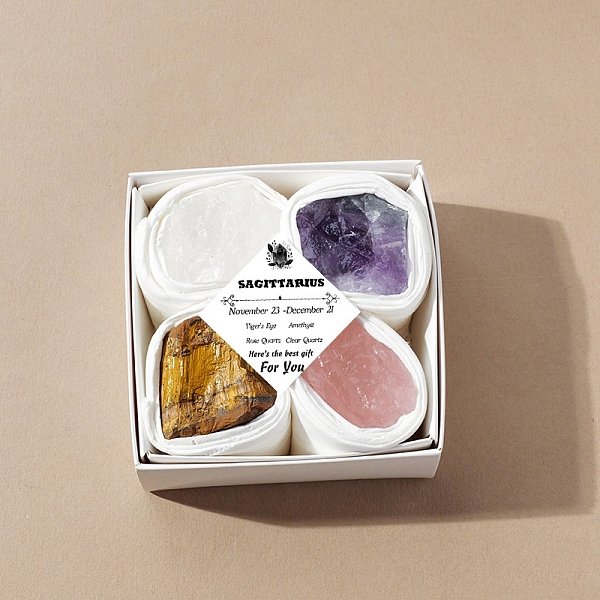 4Pcs 12 Zodiac Signs Series Natural Mixed Gemstone Decorations, Feng Shui Energy Stone Gift for Home Office Desktop, Sagittarius, 20-38x20-38x20-38mm