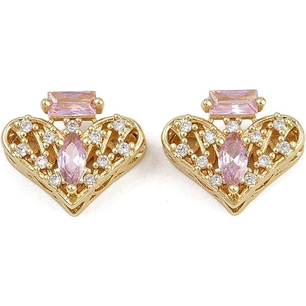 MehrsträNgige Glieder Aus Messing Mit Pavé-Kubikzirkonia, Langlebig Plattiert, HerzparfüMflasche, Golden, Rosa, 12X15X7 Mm, Bohrung: 2 Mm-image