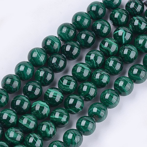 Chapelets de perles en malachite naturelle, Grade a, ronde, 8mm, Trou: 1mm, Environ 23-25 pcs/chapelet, 7.6 pouce