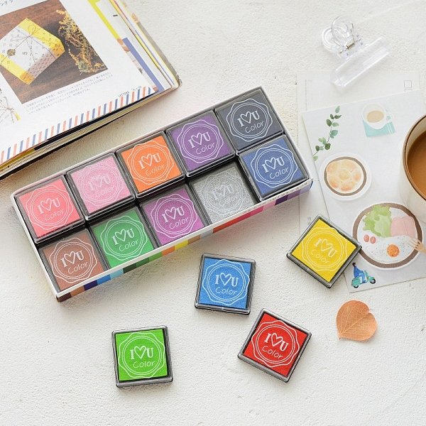 20 Colors Plastic Craft Finger Ink Pad Stamps Set, For Kid Diy Paper Art Craft, Scrapbooking, Square, Mixed Color, 200X83X22Mm-image