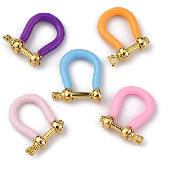 Brass Enamel D-Ring Anchor Shackle Clasps, for Bracelets Making, Mixed Color, 18x15-17x4.5-5mm, Hole: 8mm