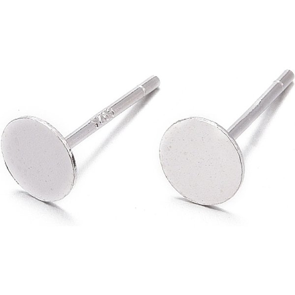 925 Sterling Silver Flat Pad Stud Earring Findings, Earring Posts With 925 Stamp, Silver, Tray: 5Mm, 11.5Mm, Pin: 0.8Mm-image