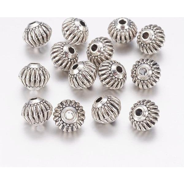 Tibetischen Stil Legierung Laterne Perlen, Antik Silber Farbe, 8X6.5 Mm, Bohrung: 1.5 Mm-image