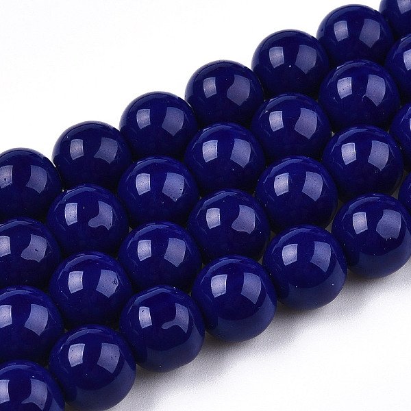 Cuentas Opacas De Color SóLido Cuentas De Vidrio, Redondo, Azul Oscuro, 9.5-10Mm, Agujero: 1.5 Mm, Aproximamente 40-42 Pcs / Cadena, 14.76-15.12 Pulgada (37.5-38.4 Cm)-image