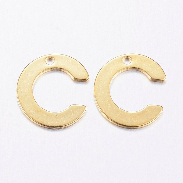 Ciondoli In Acciaio Inossidabile 304, Letter.C, Vero Placcato Oro 18K, 11X10X0.8Mm, Foro: 1 Mm-image