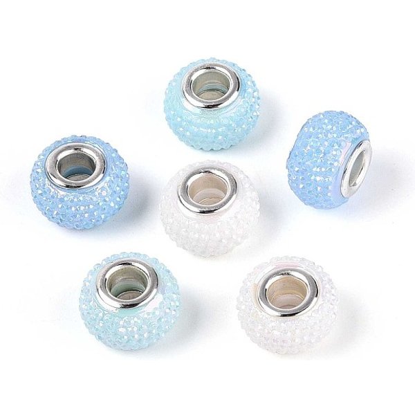 Perles EuropéEnnes En RéSine De Grand Trou, En Laiton De Platine Noyaux Doubles, Rondelle, Couleur Mixte, 14X9Mm, Trou: 5Mm-image