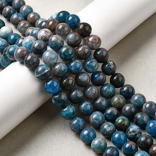 Natural Apatite Beads Strands, Round, Blue, 10Mm, Hole: 1Mm, About 40Pcs/Strand, 14.96''(38Cm)-15.55''(39.5Cm)-image
