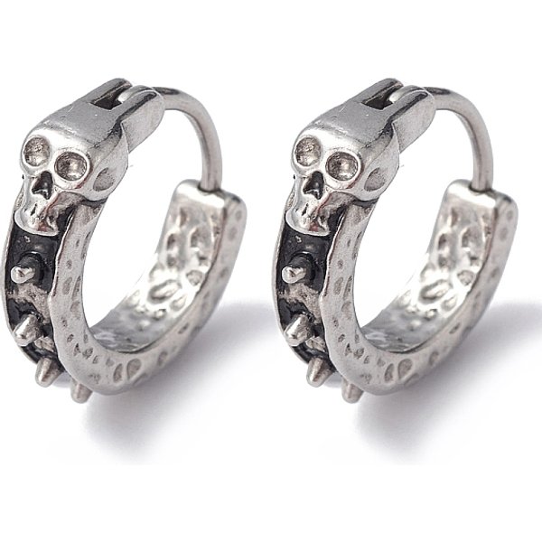 Creolen Mit Totenkopf-Motiv Aus 316Er Edelstahl FüR MäNner Und Frauen, Antik Silber Farbe, 17.5X15.5X4 Mm, Stift: 1 Mm-image