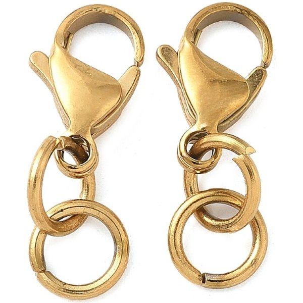 304 Stainless Steel Lobster Claw Clasps, with Jump Rings, Ion Plating(IP), Real 18K Gold Plated, 26.5mm