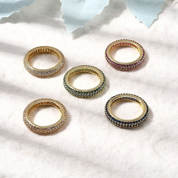 Bagues En Laiton Avec Zircone Cubique De Micro Pave, CréMaillèRe Plaquage, Plaqué Longue DuréE, Sans Cadmium Et Sans Plomb, VéRitable 18K Plaqué Or, 4Mm, Nous Taille 7 1/4 (17.5Mm)-image