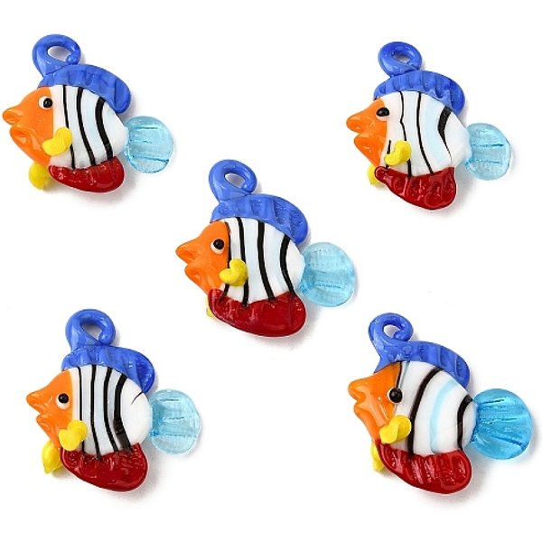 Colgantes Artesanales De Lampwork, Pescado, Colorido, 31-34X29-32X14-16Mm, Agujero: 1.5-3 Mm-image