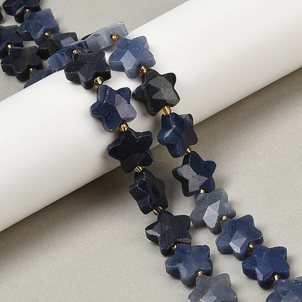 Natural Blue Aventurine Beads Strands, Faceted, Star, With Seed Beads, 14-15X14X6Mm, Hole: 1Mm, About 27Pcs/Strand, 15.94''(40.5Cm)-image