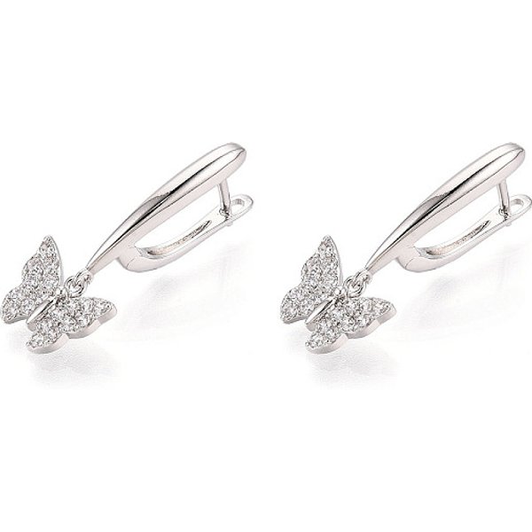 Boucles D'oreilles CréOles Papillon En Laiton, Micro Pavé, Zircone Cubique Transparente, Platine Plaqué RéEl, 27.5X11.5X3Mm-image