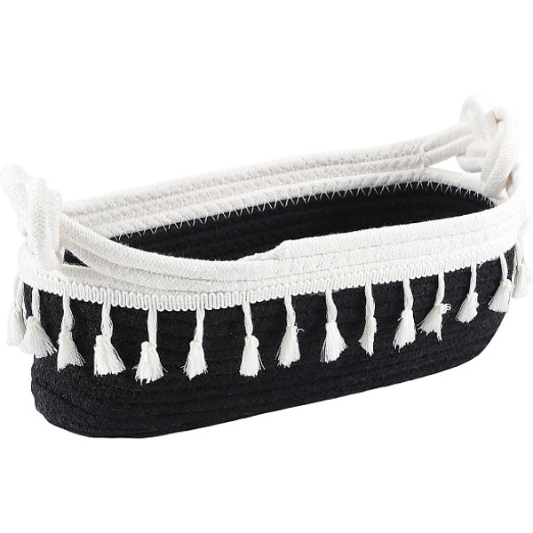 Panier De Rangement Tissé En Corde De Coton, Pour La DéCoration De La Maison, Chambre D'enfant, Salon, EntréE, Noir, 320X175X105Mm-image