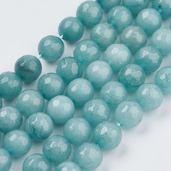 Natural White Jade Bead Strands, Dyed, Faceted, Round, Pale Turquoise, 8Mm, Hole: 1Mm, 48Pcs/Strand, 14.5-14.9 Inch-image