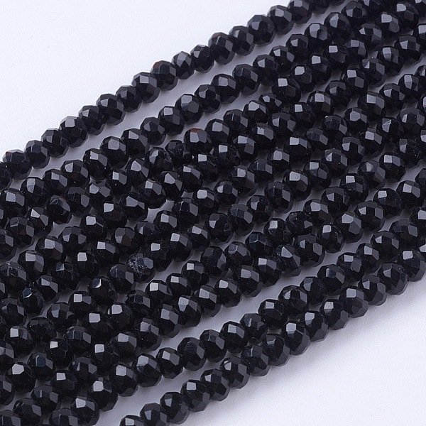 Glasperlen SträNge, Facettiert, Rondell, Schwarz, 2.9-3.3X2-2.5 Mm, Bohrung: 0.5 Mm, Ca. 144-150 Stk. / Strang, 35-37 Cm-image