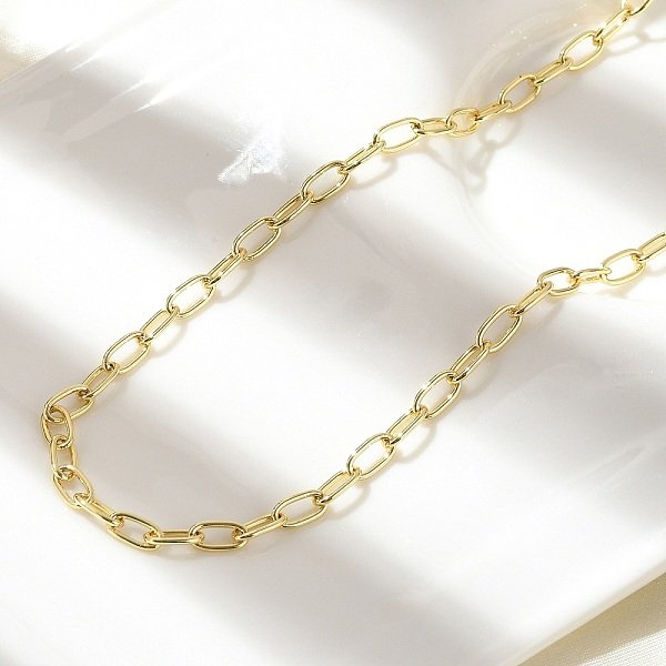 Brass Paperclip Chain Necklaces, Long-Lasting Plated, Rack Plating, Lead Free & Cadmium Free, Real 18K Gold Plated, 16.93 Inch(43Cm)-image