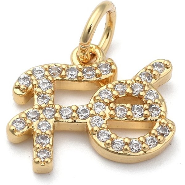 LatóN Micro Pavimenta Claro Cubic Zirconia Encantos, Plateado De Larga DuracióN, Con Anillos De Salto, Palabra Fe, Real 18K Chapado En Oro, 10X13X2Mm, Anillo De Salto: 5X1 Mm, DiáMetro Interior: 3 Mm-image