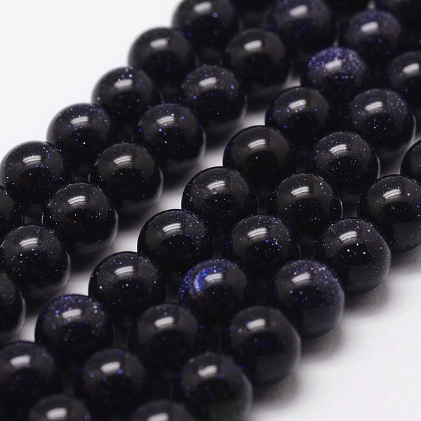 Synthetic Blue Goldstone Beads Strands, Round, 8Mm, Hole: 1Mm, About 49Pcs/Strand, 14.5-15 Inch-image