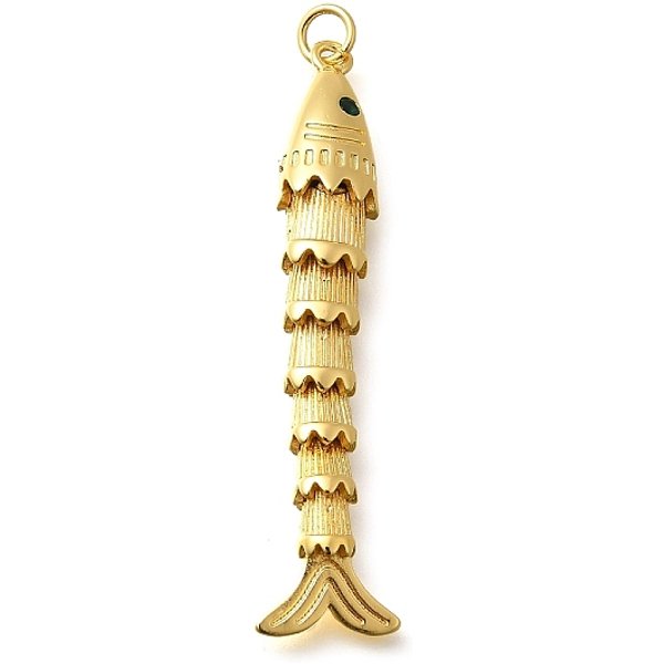 Ottone micro spianare pendenti zirconi, ciondolo mobile a forma di pesce sardina 3d, con anello di salto, cadmio& piombo libero, placcato di lunga durata, verde scuro, 48x11x7mm, Foro: 3 mm