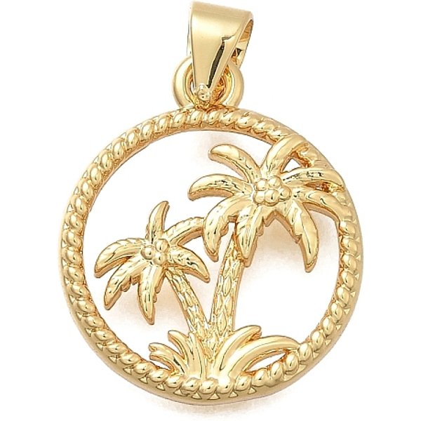 Messing Mikro Ebnen Zirkonia AnhäNger, Kokosnussbaum, Cadmiumfrei Und Bleifrei, Gestell, Langlebig Plattiert, Echtes 18K Vergoldet, 20X17X3 Mm, Bohrung: 3.5 Mm-image