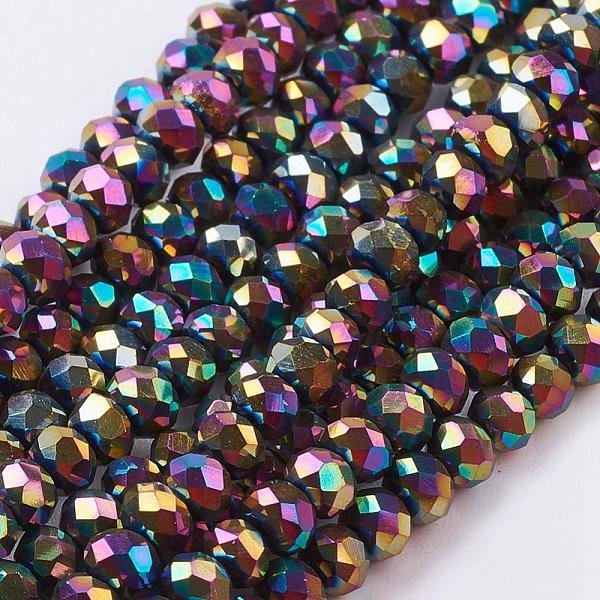 Galvanisieren Glasperlen, Facettiert, Rondell, Multi-Farbe Plattiert, 2.9-3.3X2 Mm, Bohrung: 1 Mm, Ca. 108-110 Stk. / Strang, 30-31 Cm-image