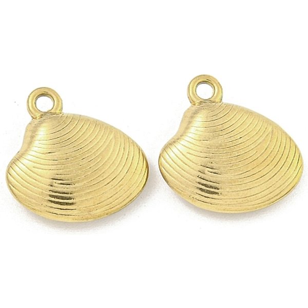 Ionenplattierung (Ip) 304 EdelstahlanhäNger, AnhäNger In Muschelform, Echtes 18K Vergoldet, 14X13.5X4 Mm, Bohrung: 1.5 Mm-image