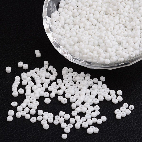 8/0 Opaque Colours Round Glass Seed Beads, White, Size: About 3Mm In Diameter, Hole:1Mm, About 1101Pcs/50G-image