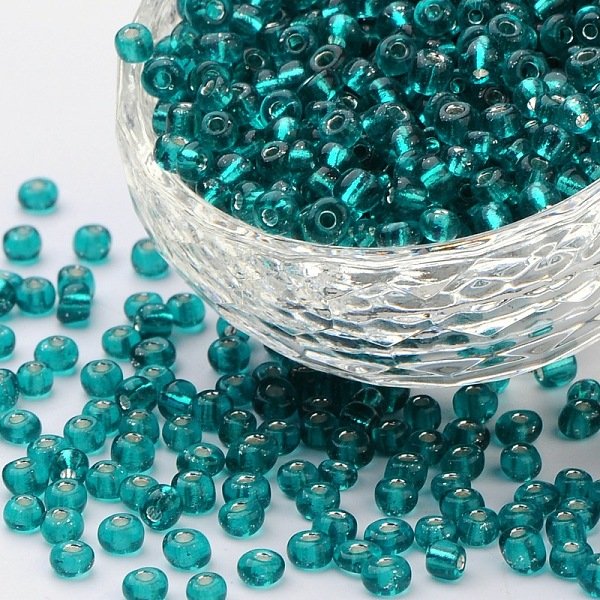6/0 Glass Seed Beads, Silver Lined Round Hole, Round, Light Sea Green, 4Mm, Hole: 1.5Mm, About 6639 Pcs/Pound-image