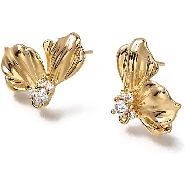 Boucles D'oreilles Papillon En Laiton Micro Pavé De Zircones Cubiques, Plaqué Longue DuréE, Sans Nickel, Avec Boucle, VéRitable 18K Plaqué Or, Clair, 17X16Mm, Trou: 0.9Mm, Pin: 0.9X12 Mm-image